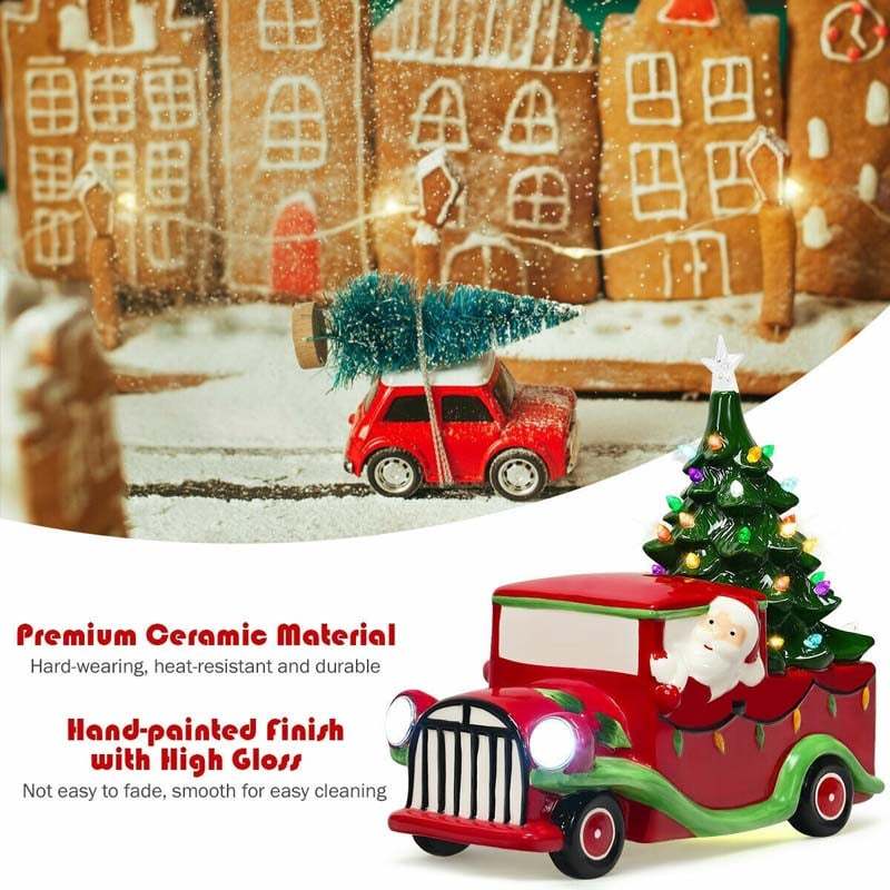 Vintage Tabletop Pre-Lit Ceramic Red Truck with Christmas Tree