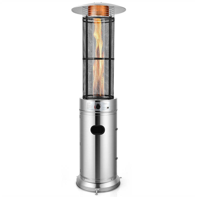 40,000 BTU Propane Patio Heater, Stainless Steel Round Glass Tube Standing Outdoor Gas Heater with Wheels for Balcony, Backyard, Garden