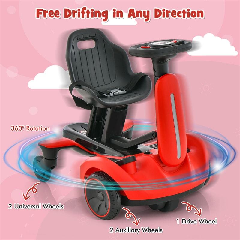 6V Electric Kids Ride-On Drift Car with 360° Spin, 2-Position Adjustable Seat, Horn & Engine, Drifting Go Kart Toy for Boys & Girls