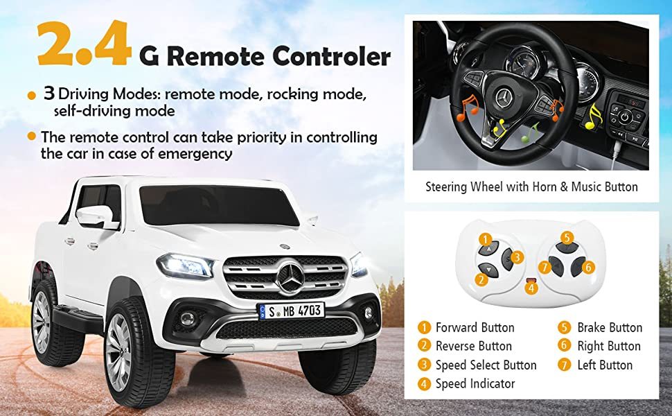 12V 2-Seater Kids Ride On Truck Car Licensed Mercedes Benz X Class RC with Remote Control