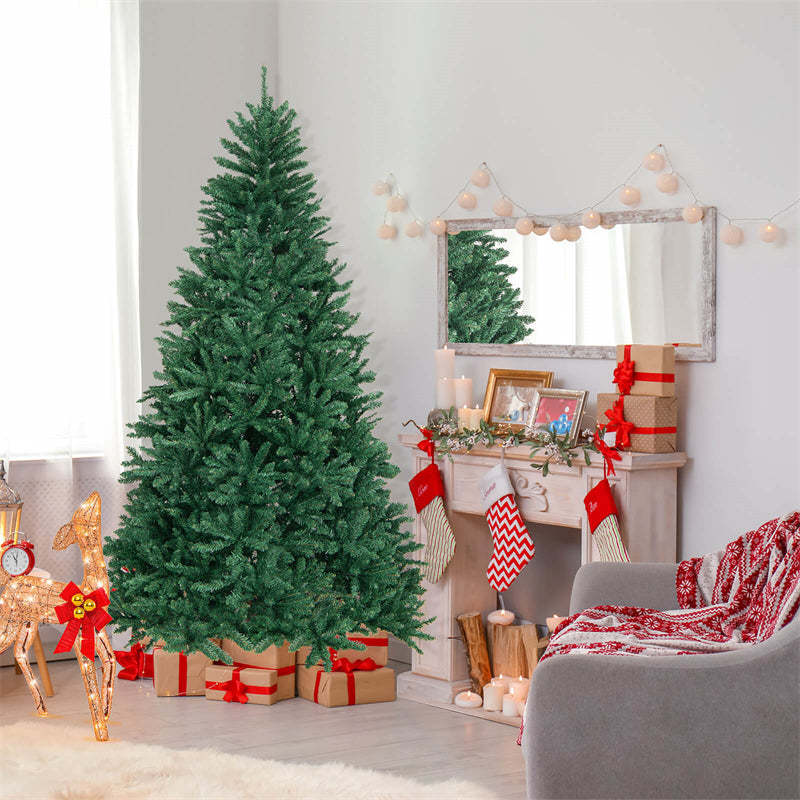 7.5FT Unlit Artificial Christmas Tree Hinged Douglas Full Xmas Tree with 2254 Branch Tips & Foldable Metal Stand for Holiday Decor