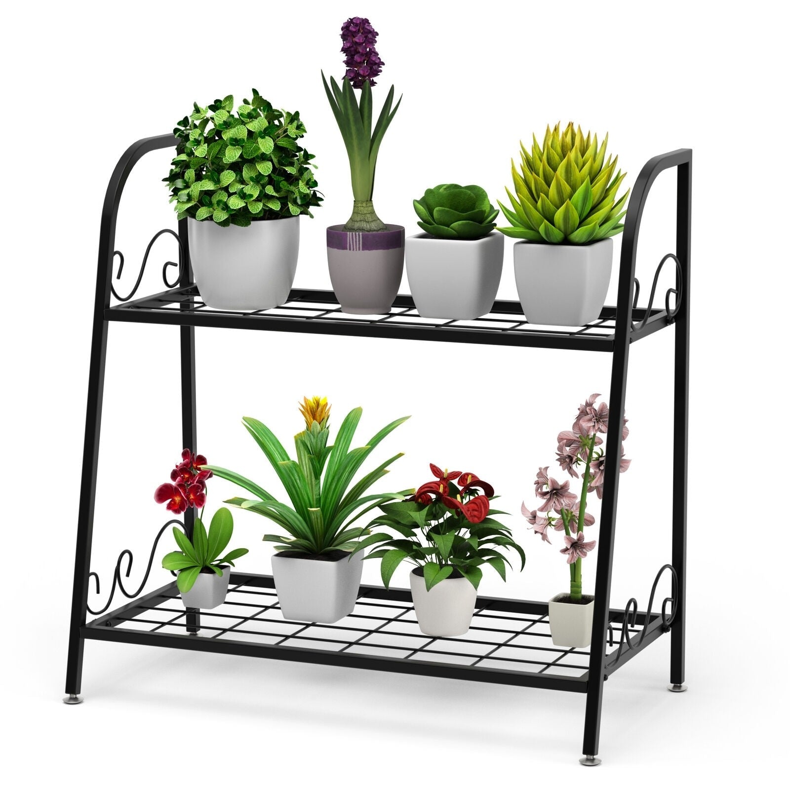2-tier Patio Metal Plant Stand | Costway
