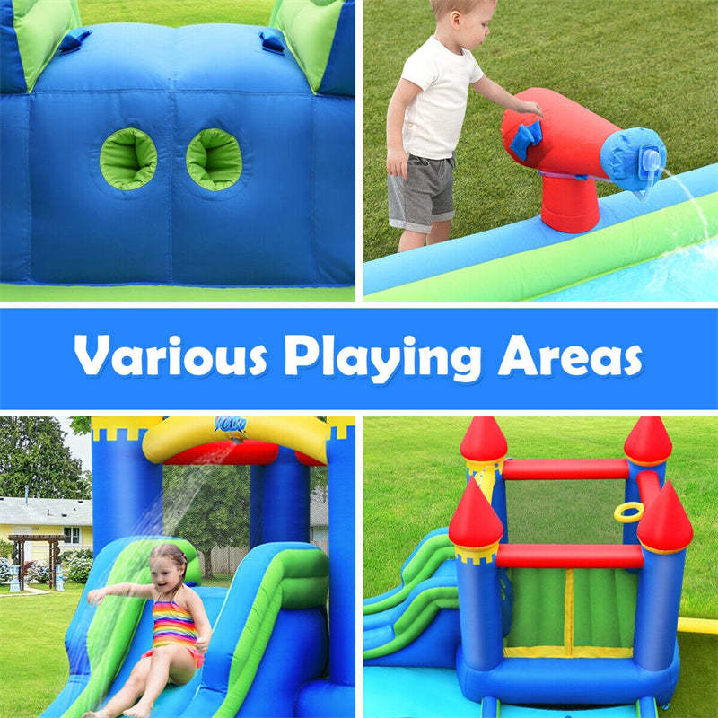 Inflatable Water Slide Bouncy Castle Splash Pool Water Cannon with 580W Air Blower