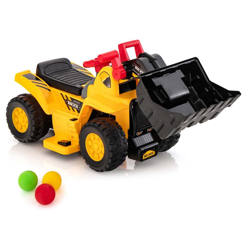 6V Electric Kids Ride On Bulldozer Excavator Construction Vehicle Outdoor Digger Scoop Pull Cart with Adjustable Loader Bucket & Underneath Storage