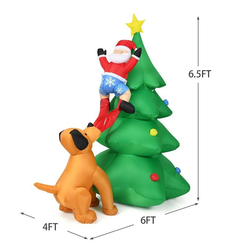 6.5FT Inflatable Christmas Tree Santa Claus Puppy Dog Decor with LED Lights & Waterproof Fabric for Outdoor Home Yard Decoration