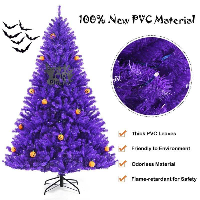 5FT Artificial Prelit Purple Halloween Tree with Orange Lights and Pumpkin Ornaments
