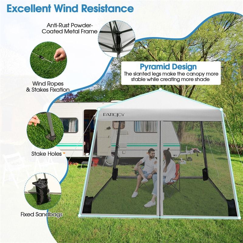 10x10 FT Outdoor Pop Up Canopy Patio Instant Canopy Tent with Netting & Roller Bag