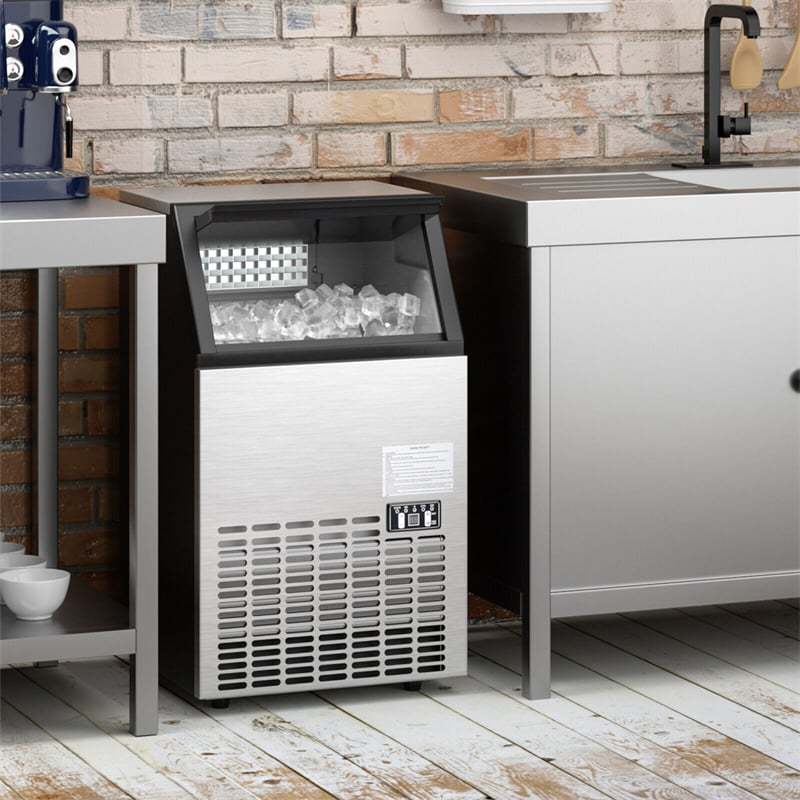 110LBS/24H Stainless Steel Commercial Ice Maker, Freestanding & Built-In Self-Cleaning Ice Machine with Scoop & Drain Hoses for Restaurant, Bar, Home