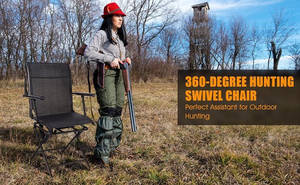 360° Swivel Hunting Blind Chair Folding Hunting Chair Silent Ground Blind Chair with Armrest & Carrying Strap