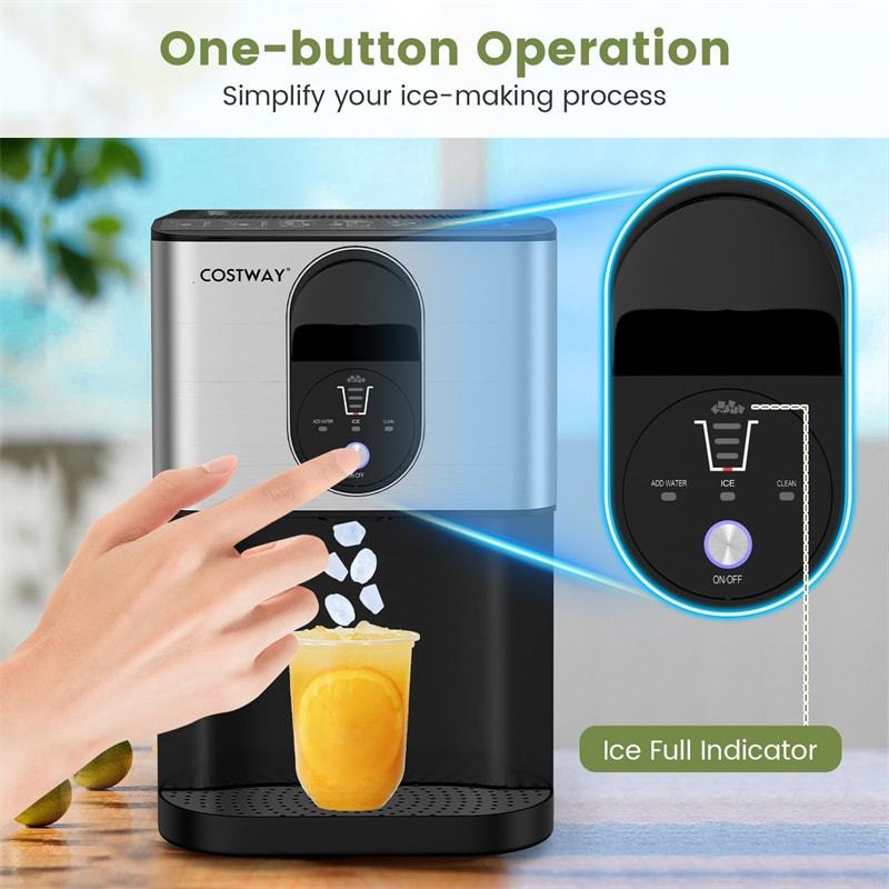 Self-Dispensing Countertop Nugget Ice Maker, 56LBS/24H Soft Chewable Ice, Self-Cleaning, Portable Stainless Steel Ice Machine for Home Office, Parties