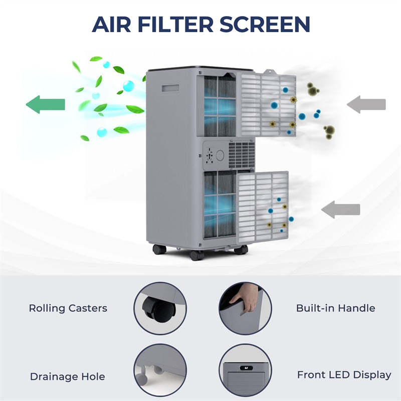 10000 BTU 4-in-1 Portable Air Conditioner with Dehumidifier, Remote, 24H Timer, Window Kit, Cools 350 Sq.Ft for Living Room, Bedroom, Office