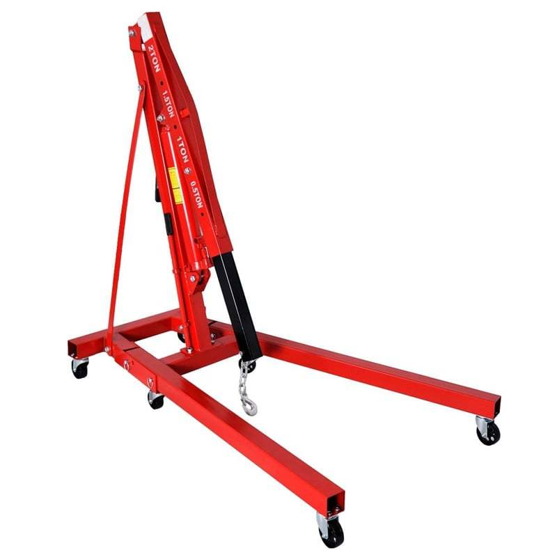2 Ton Folding Engine Hoist, Heavy Duty Hydraulic Shop Crane with 6 Wheels, Adjustable Load Arm & 4400 LBS Capacity for Garage, Workshop