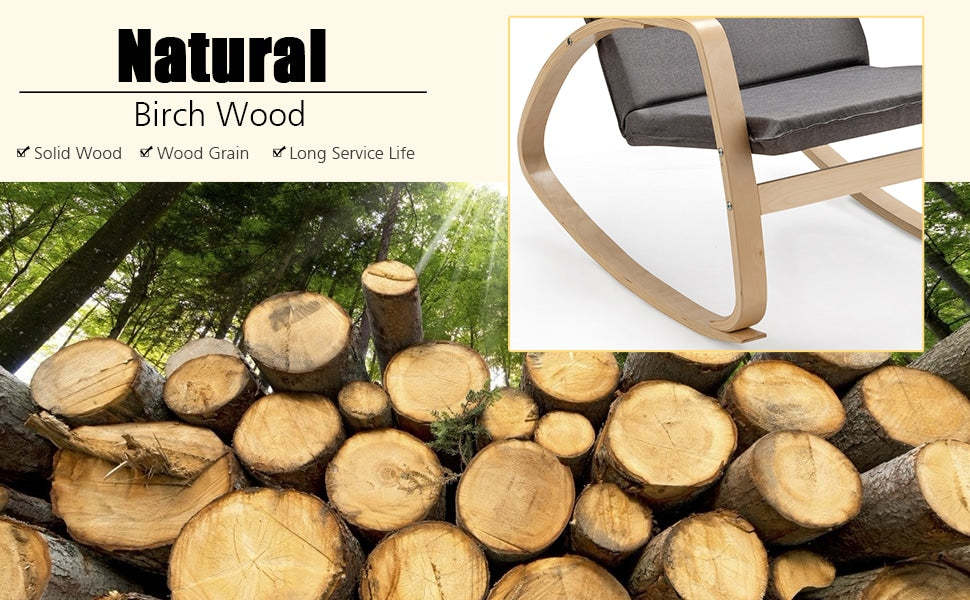 Modern Bentwood Rocking Chair Relax Rocker Lounge Chair with Removable Upholstered Cushion