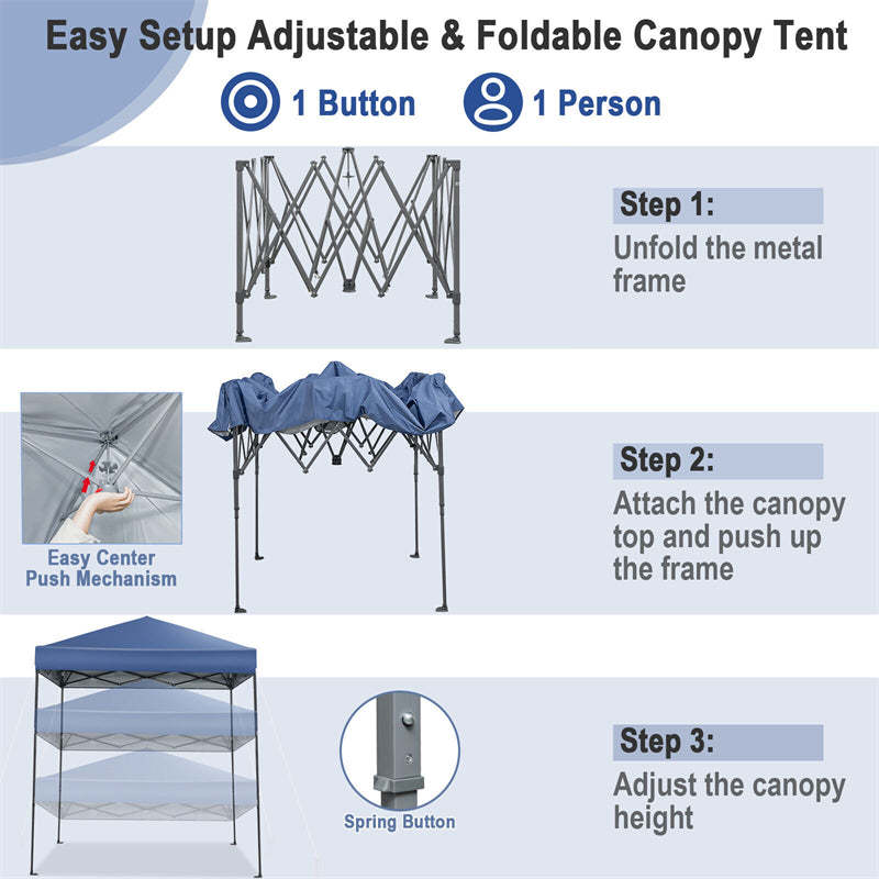 6.6' x 6.6' Pop Up Canopy 1 Person Setup Instant Canopy Tent Portable Outdoor Canopy with Center Lock & Carrying Bag