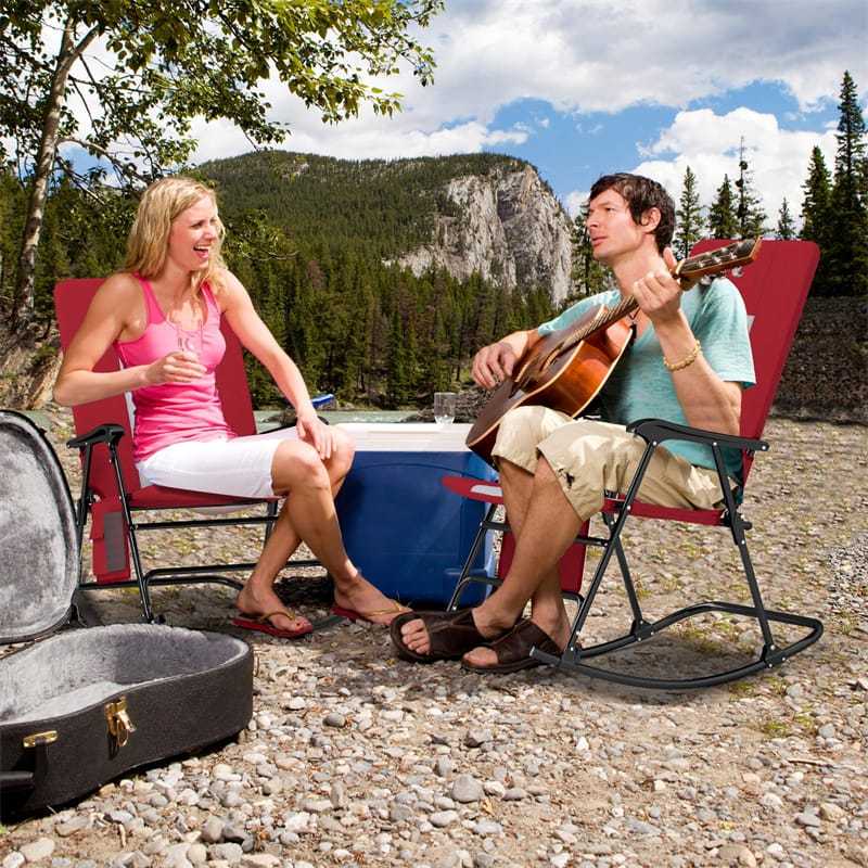 Oversized Folding Rocking Chair with Padded Seat & Metal Frame, Portable Patio Lounge Rocker for Camping, Backyard, 500 lbs Capacity