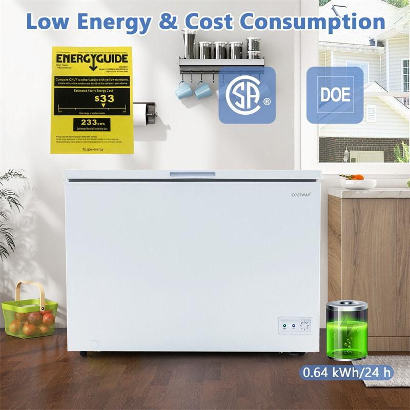 10 cu. ft. Chest Freezer Compact Deep Freezer Freestanding Top Open Door Freezer with 7-Level Adjustable Temperature & Removable Basket