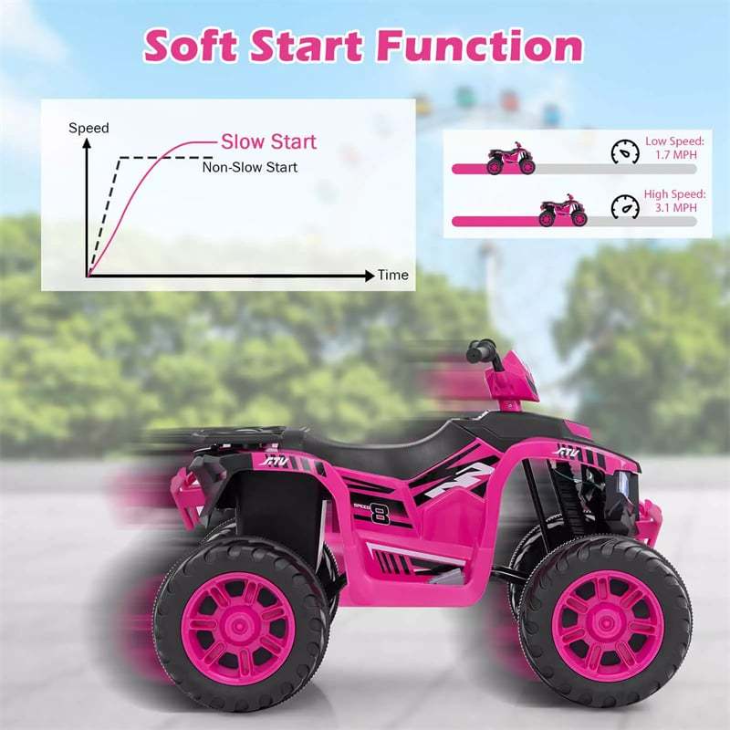24V Kids Ride On ATV Electric ATV 4-Wheeler with Soft Start, Wireless Connection & LED Lights, Battery Powered Quad Car for 3-8 Boys & Girls