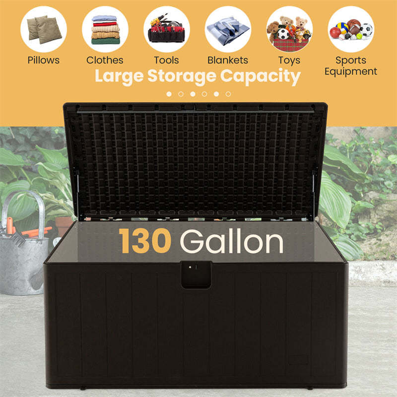 130 Gallon Patio Deck Box All Weather Outdoor Storage Container with Lockable Lid for Yard Garden