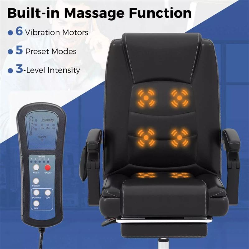 400LBS Big & Tall Massage Executive Chair Adjustable Retractable Footrest |  Bestoutdor