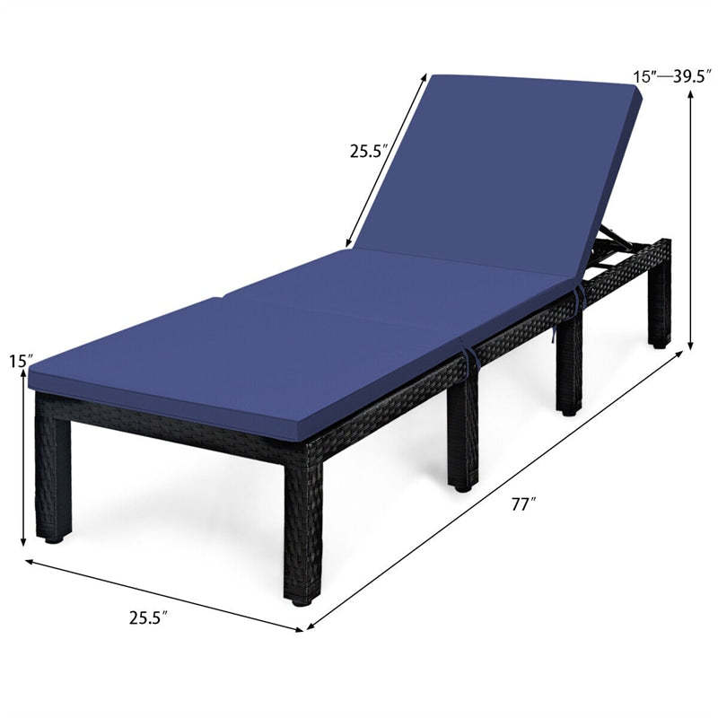 Patio Rattan Lounge Chair with Cushions & Set of 2 Cushion Covers, Adjustable Backrest Outdoor Chaise Lounge Sun Lounger for Poolside