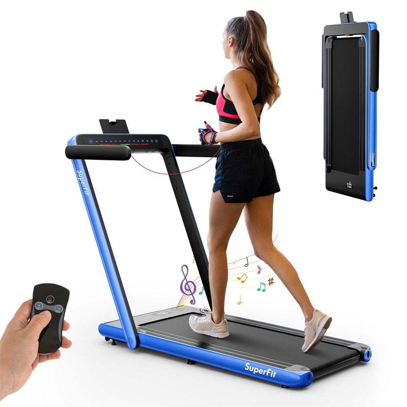 2-in-1 Under Desk Treadmill, 2.25HP SuperFit Folding Walking Jogging Machine with Dual Display, Remote & App Control, Bluetooth for Home Office