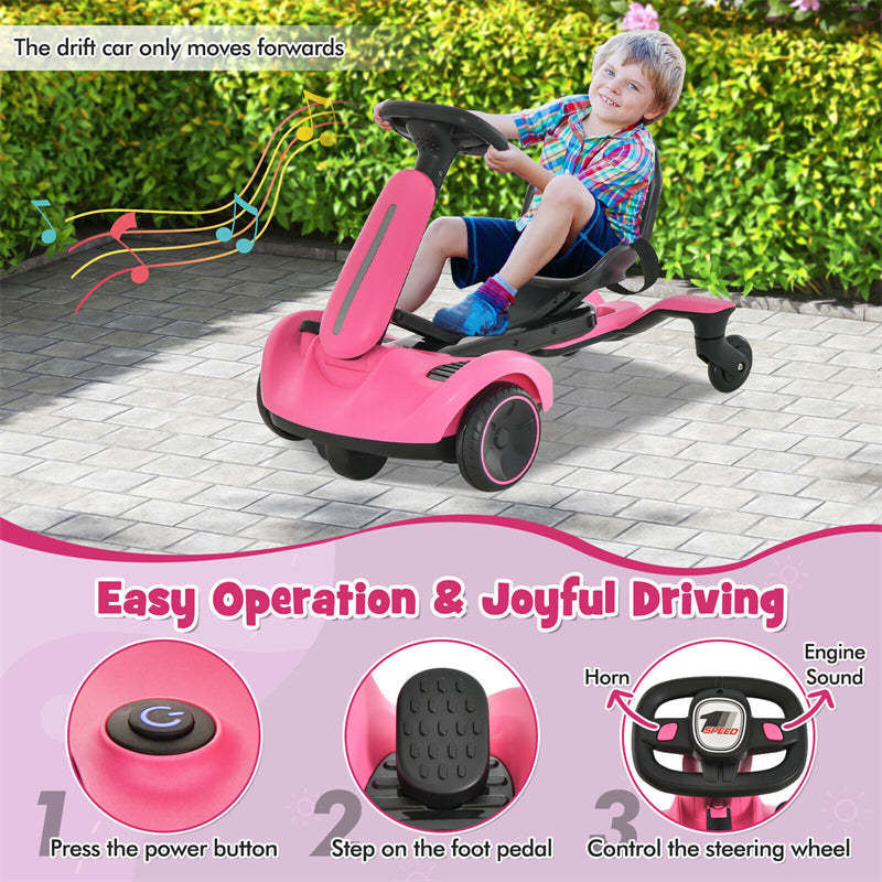 6V Electric Kids Ride-On Drift Car with 360° Spin, 2-Position Adjustable Seat, Horn & Engine, Drifting Go Kart Toy for Boys & Girls