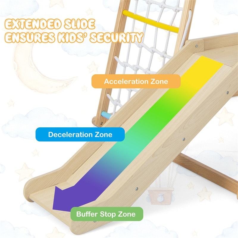 6-in-1 Indoor Jungle Gym Large Wooden Playground Climber Playset Montessori Climbing Toys with Slide, Ladders & Wating Area for Toddlers Kids