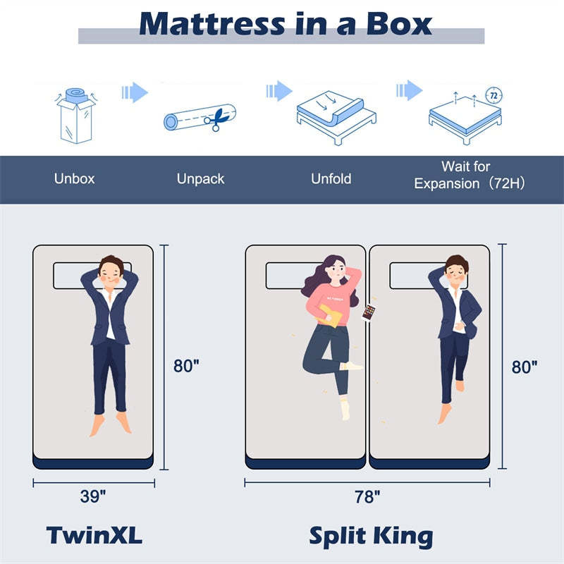 10 Inch Twin XL Adjustable Bed Mattress 3D Transformable Cutting Foam Mattress Cool Gel Infused & Bamboo Charcoal Memory Foam Mattress