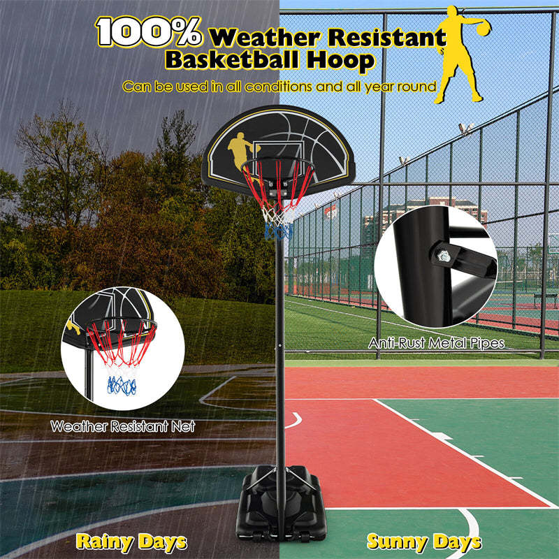 Portable Basketball Hoop 4.25-10FT Height Adjustable with 44" Shatterproof Backboard & Fillable Base, Indoor Outdoor Basketball Goal for Kids, Adults