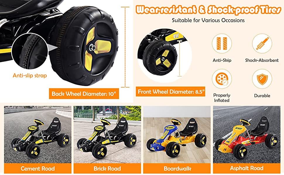 Kids Pedal Go Kart 4 Wheel Pedal Powered Car Ride On Car Toy with Adjustable Seat