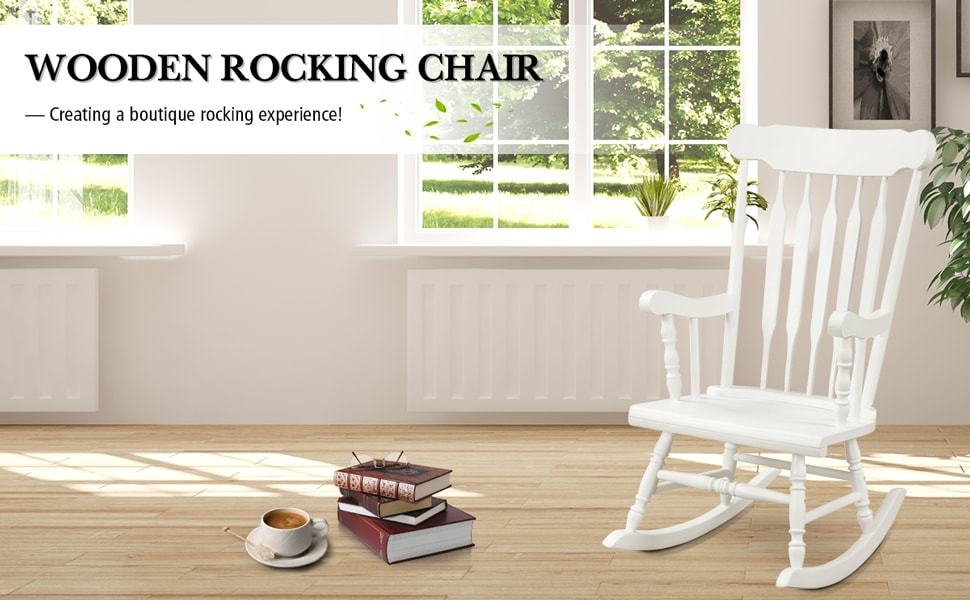 Wood Porch Glossy Finish Rocking Chair Outdoor Rocker for Garden Backyard