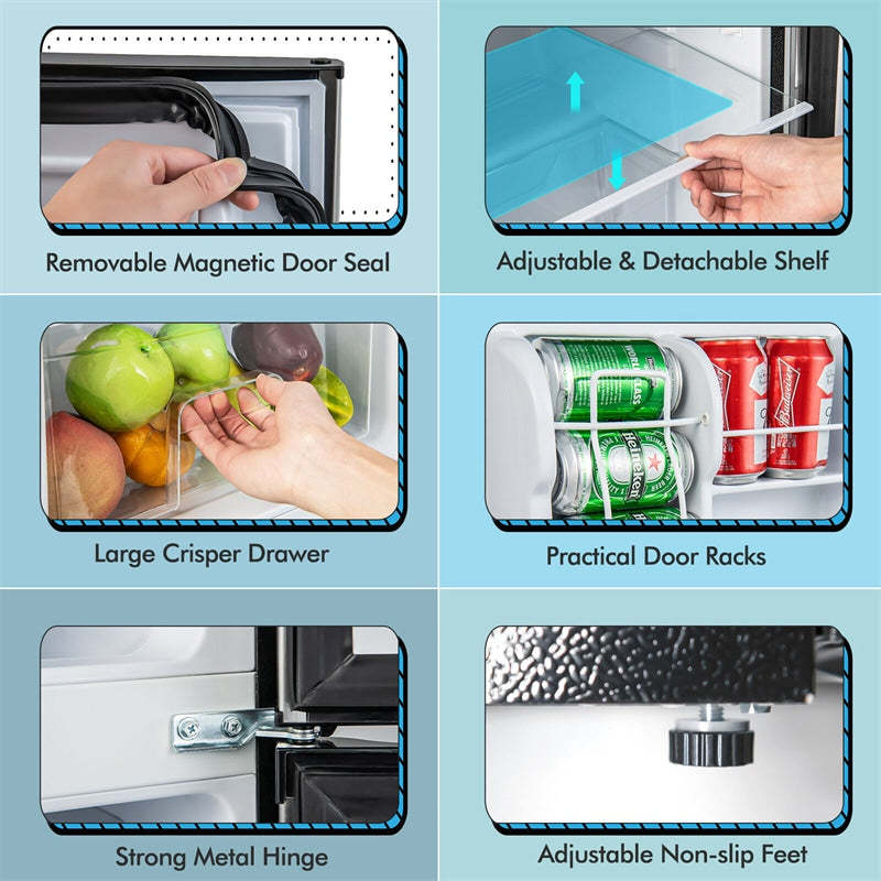 2 Door Mini Fridge 3.2 Cu.Ft. Compact Refrigerator with Freezer for Bedroom Dorm Apartment Office