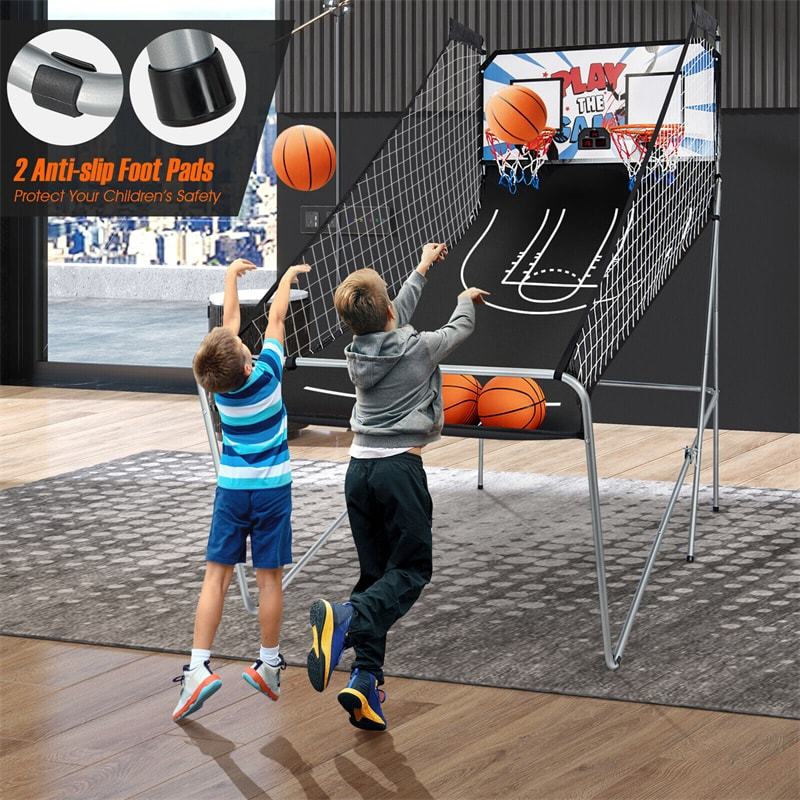 Folding Basketball Arcade Game, Indoor Outdoor Dual Shot Electronic Basketball Game with 8 Game Modes, 4 Balls, LED Scoring for Kids & Adults