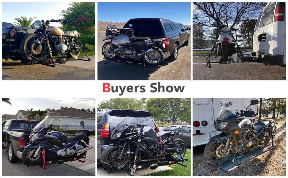 Motorcycle Hitch Carrier 600LBS Heavy Duty Steel Motorcycle Carrier Hitch Mount with Loading Ramp & Ratchet Straps, Motorcycle Rack Dirt Bike Trailer