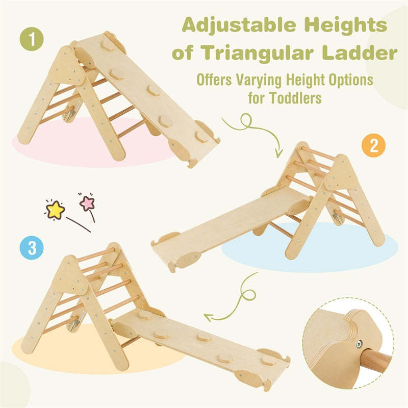 5-in-1 Toddler Climbing Toys, Montessori Wooden Climber Pikler Triangle with Sliding Ramp & Arch Ladder, Kids Play Gym Set for Indoor Fun