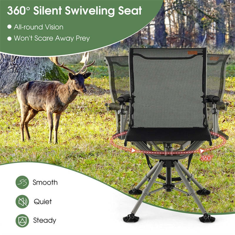 360° Silent Swivel Hunting Blind Chair Height Adjustable Folding Hunting Chair with Heavy-Duty All-Terrain Feet & Armrest, 400LBS Capacity
