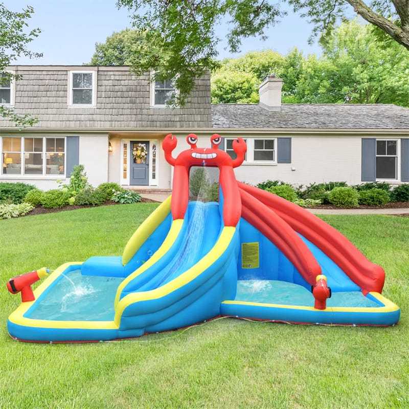 Inflatable Water Slide, Crab Theme Bounce House Water Park with 950W Blower, Splash Pool, Dual Slide for Racing/Hide & Seek Cave, Kids Backyard Party