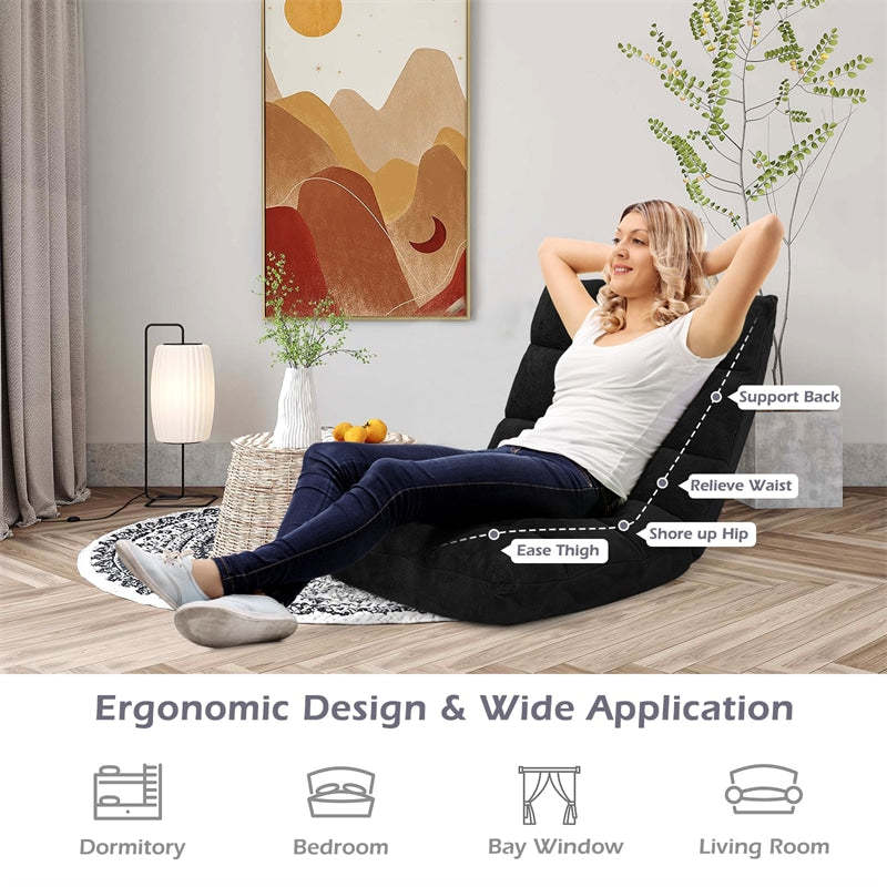 14-Position Adjustable Floor Chair, Folding Sofa Chair with Back Support, Floor Gaming Recliner for Living Room, Meditation, Reading