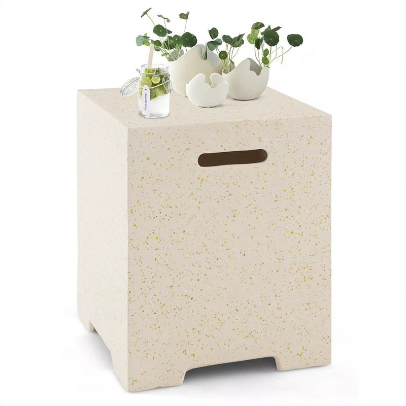 16" Terrazzo Hideaway Propane Tank Cover Table 20 LBS Square Gas Tank Holder Side Table with Protective Cover & Side Handles for Gas Fire Pits