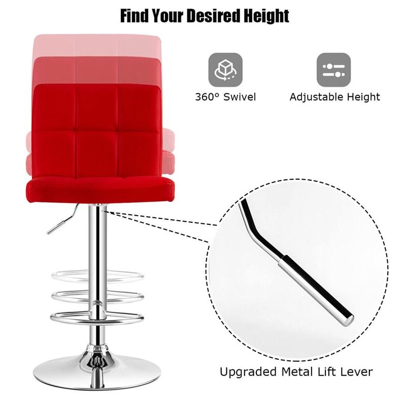 Swivel Bar Stools Set of 2 w/Adjustable Height & Back, Modern PU Leather Armless Counter Height Bar Chairs for Kitchen Island, Home Bar, Dining