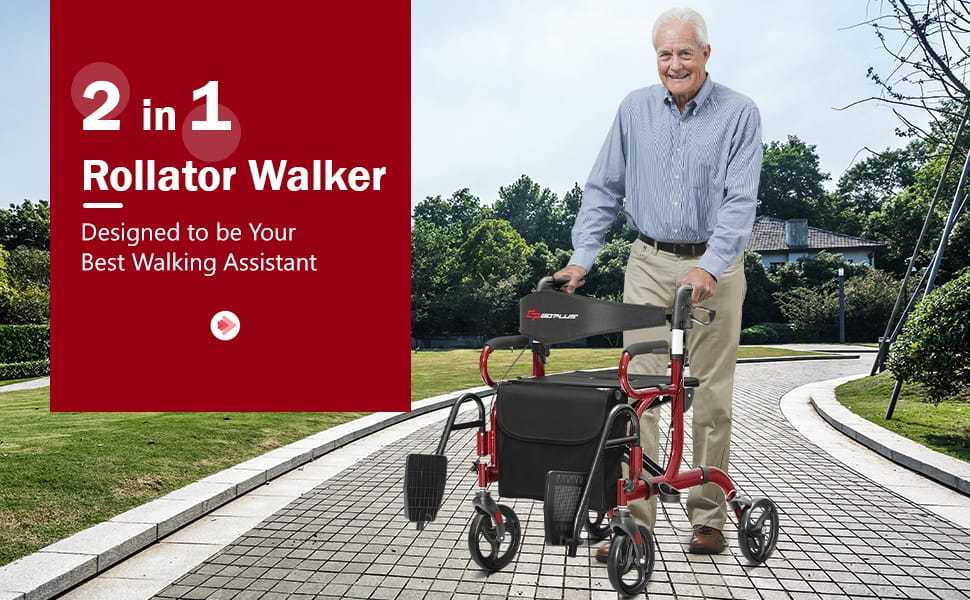 2-in-1 Rollator Walker for Seniors, Folding Medical Walker Transport Chair with Seat, 8" Wheels, Supports 350lbs, Aluminum Mobility Walking Aid