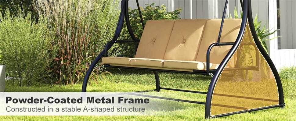 3 Seat Outdoor Porch Swing 2-in-1 Large Converting Patio Swing Glider with Adjustable Canopy & Removable Cushions for Yard Garden Balcony