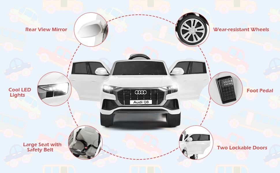 12V Battery Powered Audi Q8 Kids Electric Ride On Car with Remote & 2 Motors
