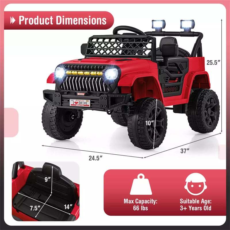 12V Kids Ride-On Truck, Electric Vehicle with Remote Control, Music & LED Lights, Battery Powered Toddler Ride-On Car for Boys & Girls 3+
