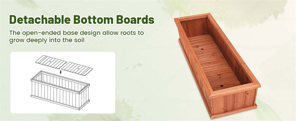 40" Wooden Raised Garden Bed, Outdoor Rectangle Planter Box with Drainage Holes for Flowers, Vegetables & Fruits, Backyard Patio Wood Planter