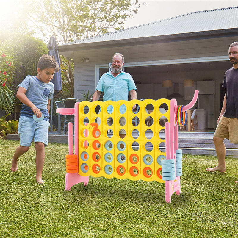 Giant 4-in-A-Row Game Set with 42 Jumbo Rings, Basketball Hoop, Quick-Release Slider, 2.5FT Indoor/Outdoor Connect Game for Kids & Adults