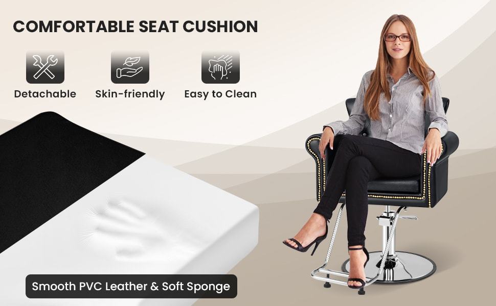 Classic Salon Styling Chair Heavy-Duty Hydraulic Barber Chair Height Adjustable Swivel Makeup Hair Salon Chair with Rivets Decoration