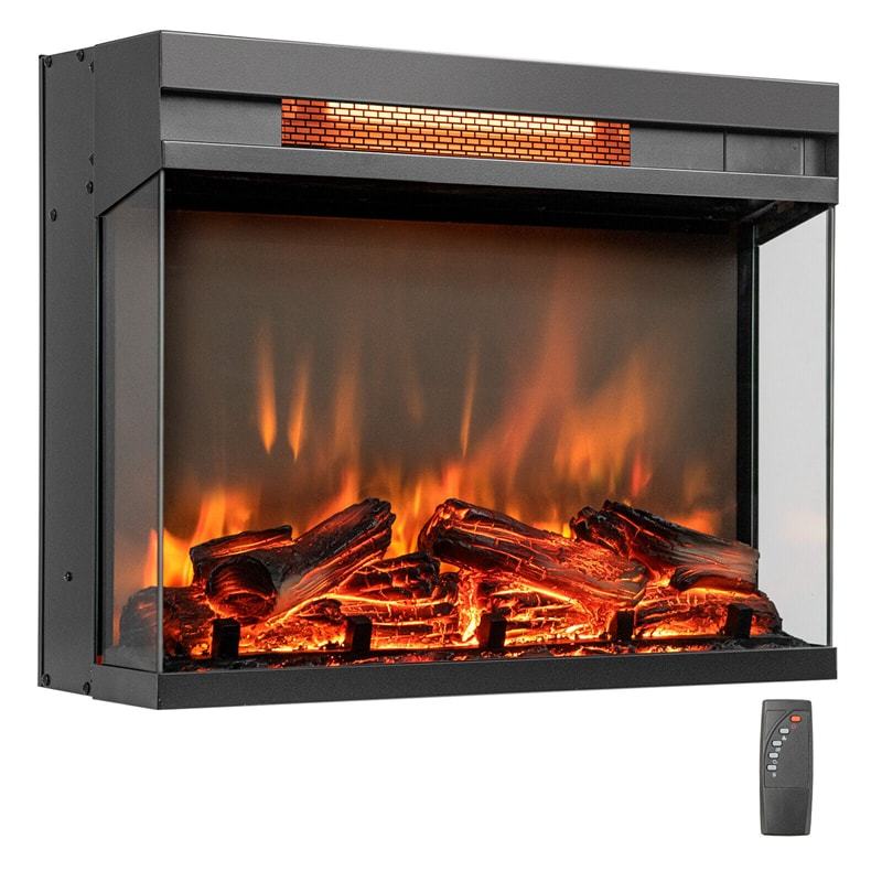 23" Electric Fireplace Insert, 1500W 3-Sided View Fireplace Heater with Remote Control, Adjustable Brightness, Thermostat, Timer, Overheat Protection