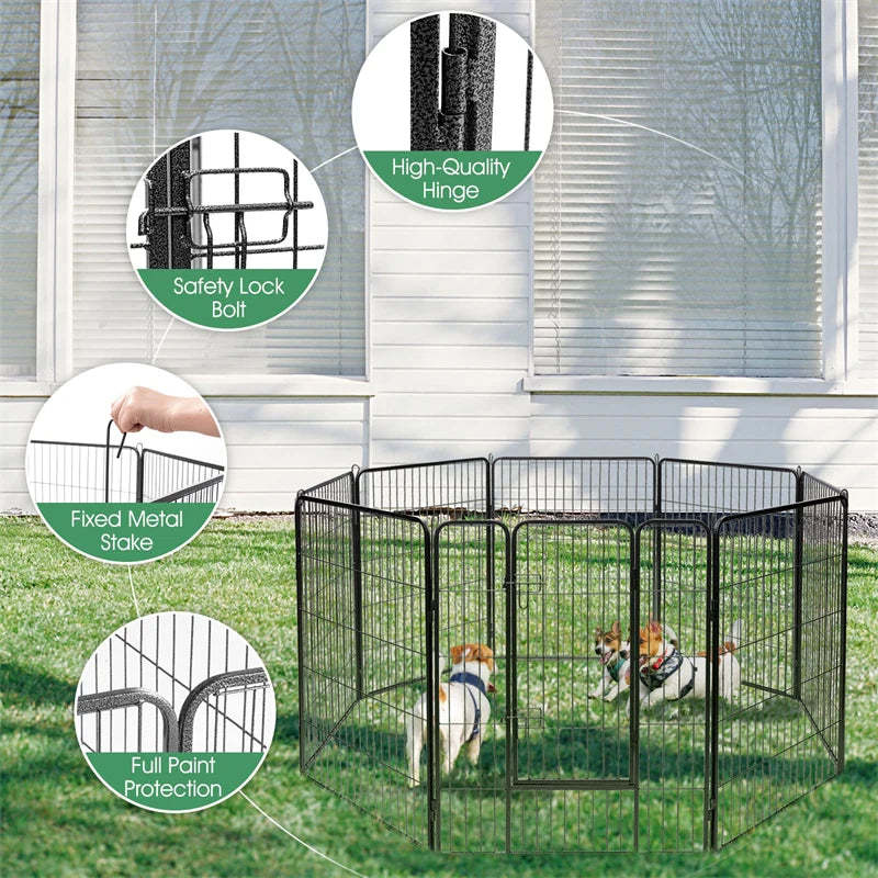 16-Panel 48" Dog Playpen with Door, Metal Dog Fence Foldable Dog Exercise Pen Pet Enclosure Portable Dog Fence for Indoor Outdoor RV Camping