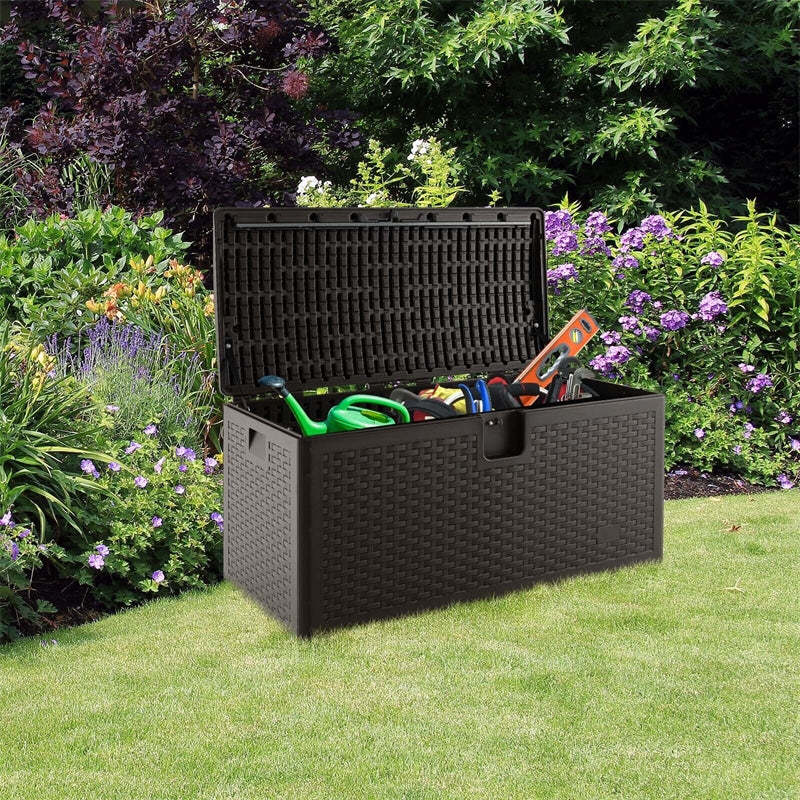 73 Gallon Patio Deck Box, Weather-Resistant Outdoor Storage Container with Lockable Lid & Side Handle for Furniture Cushions, Garden Tools & Toys